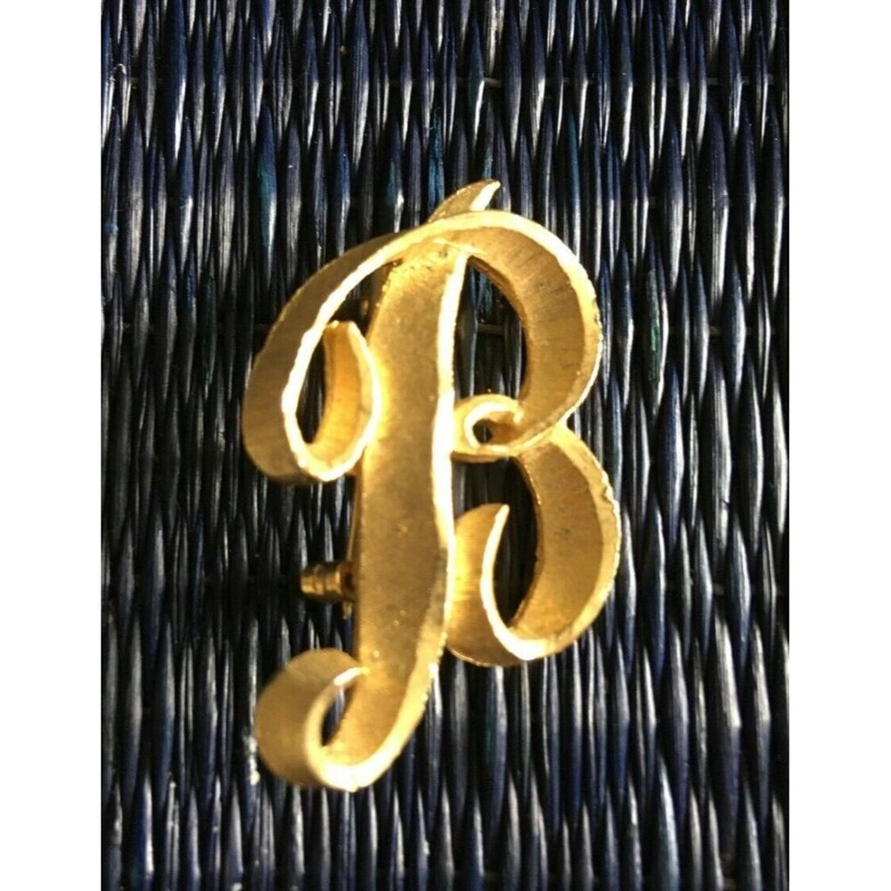 VTG Mamzelle Letter Pin Brooch Gold Tone Initial B Mixed Finish 1 3/8" Marked US